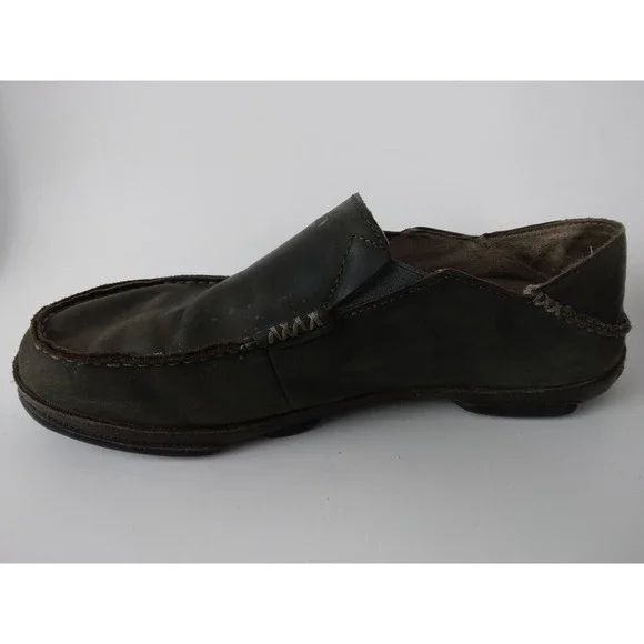 Olukai Moloa Dark Brown Leather Slip On Shoe Mens Size US 9 EUR 42 - Picture 4 of 9